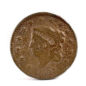 US Mint 1827 Matron Head Large Cent One Cent Brown Fair Copper Coronet Liberty